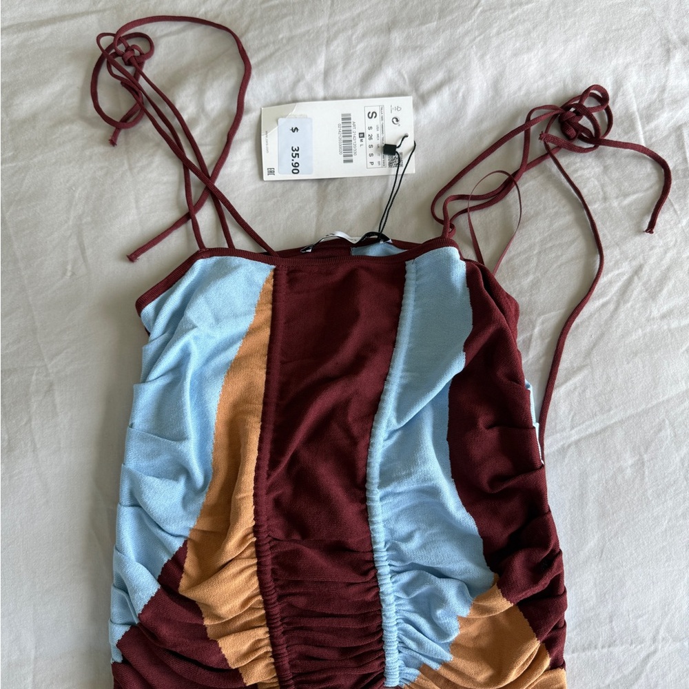 Zara Burgundy and Blue Strappy Tank Top